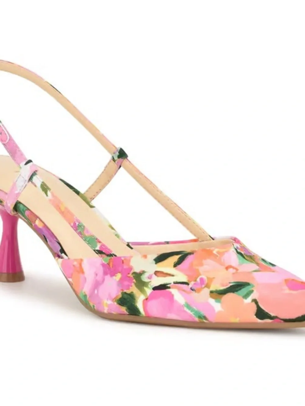 Nine West Floral Pink Slingback Kitten Heels